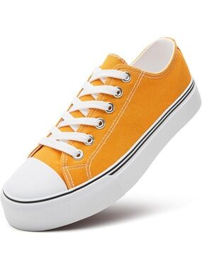 Women Yellow Tennis Casual Canvas Sneakers Lace Up White Tennis Shoes